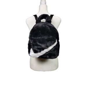 Nike Futura 365 Faux Fur Mini Backpack Black with White Swoosh Nike Purse Bag